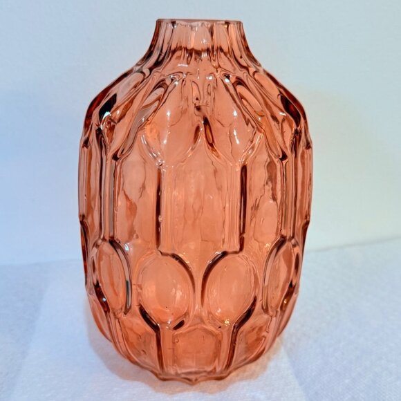 Romantic Amber Rose Art Glass Vase Textured Abstract Bubble MCM VTG Home Decor - Picture 13 of 13